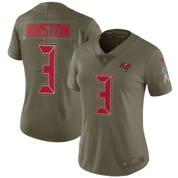 Women Tampa Bay Buccaneers #3 Winston Nike Olive Salute To Service Limited NFL Jerseys->women nfl jersey->Women Jersey